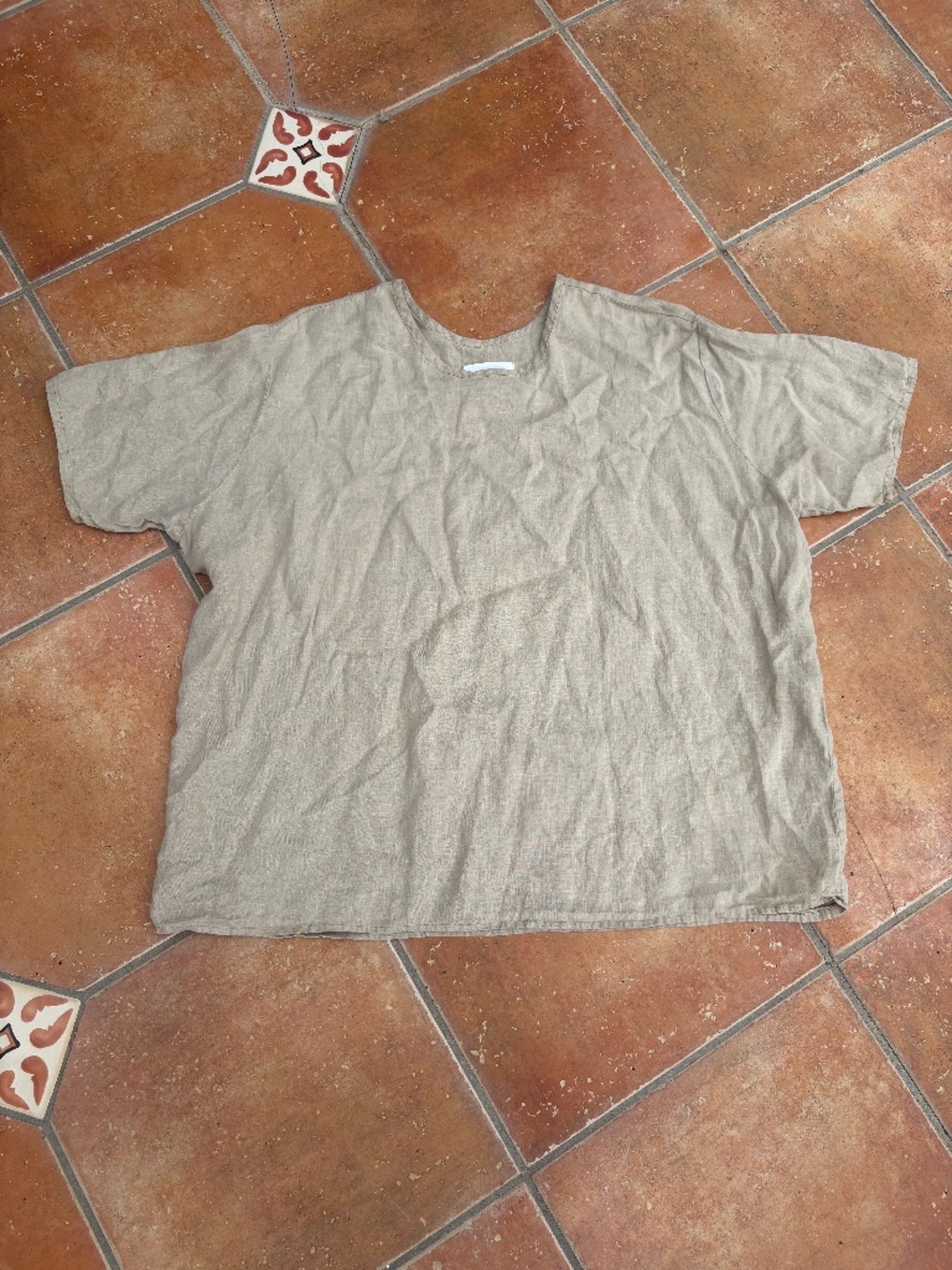 FLAX 100% Linen Short Sleeve Shirt Top Size XL Lagenlook